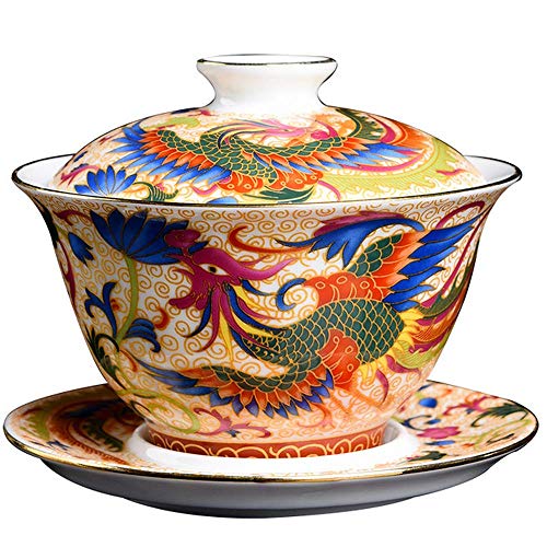 PAYNAN Chinese Ceramic Phoenix Gaiwan Tea Set Tea Cup Cover Bowl Auspicious Tea Tureen Home Decor