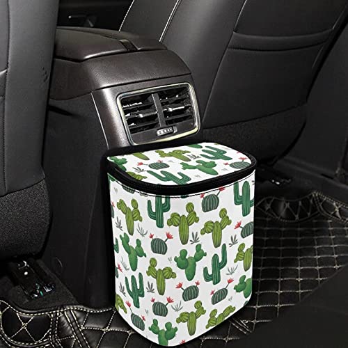 Image of Talayituse Cactus Print Car Trash Can with Adjustable Straps, Zip Closure Car Trash Bag Bin Car Garbage Bag Multipurpose Storage Box for Vehicle Travel Camping Picnicing