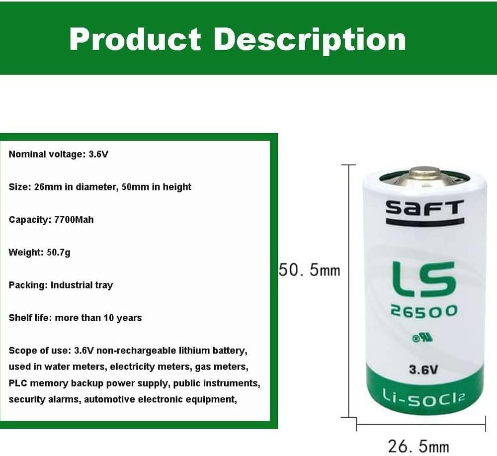 DZYZWSGFCLJX [4 Pack] 3.6V 7700mAh LS26500 C Size Lithium Battery for SAFT LS26500 LS 26500 for Fleet Monitoring, Tracking Devices for Hunting Dogs, Intrusion Sensors, Carbon Monoxide Detectors etc.