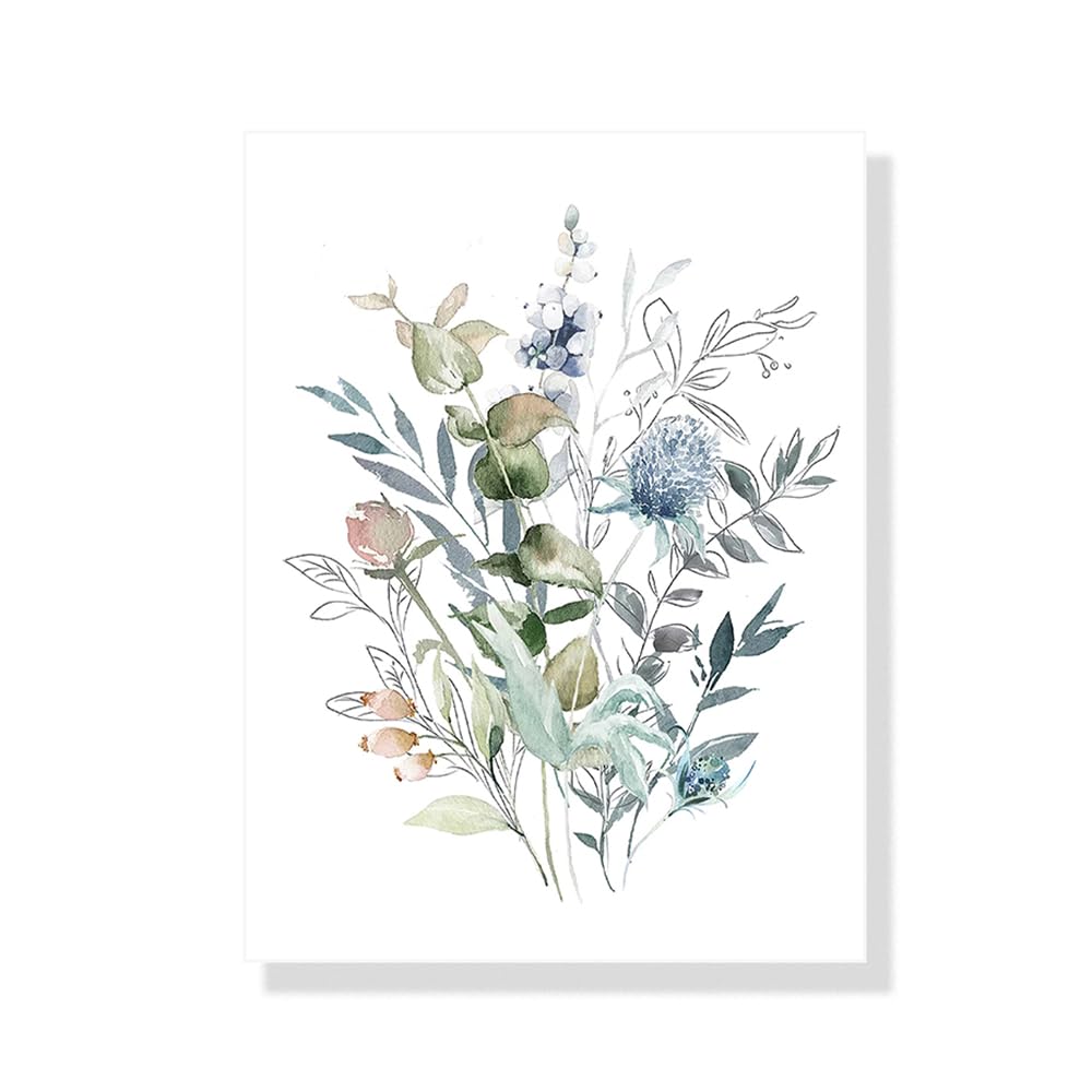 CVMINY Conjunto de 3-Pósteres Modernos Acuarela Abstracta Flores Azules Pintura Sobre Lienzo Flores Silvestres Cuadros Imprimibles Pared Decoración Interiores Sala Estar Cocina-60 * 80cm (Sin marco)