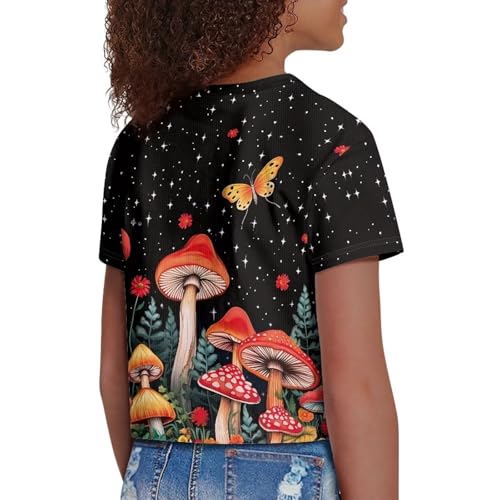 Image of Kids T Shirt Short Sleeve Crop Tops for Girls Summer Clothes Pullover Tees Shirt 5-14