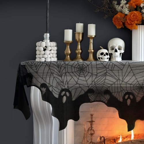 Image of AerWo Halloween Decorations Indoor Ghost Spiderweb Fireplace Mantel Scarf
