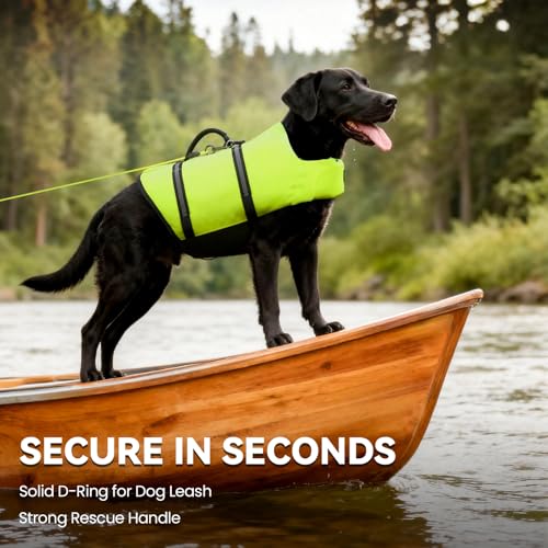 VIVAGLORY Rip Stop Schwimmweste Hund, Hundeschwimmweste, Schwimmhilfe & Auftrieb, Rettungsweste Hund für Bootfahren, S, Neon-Gelb