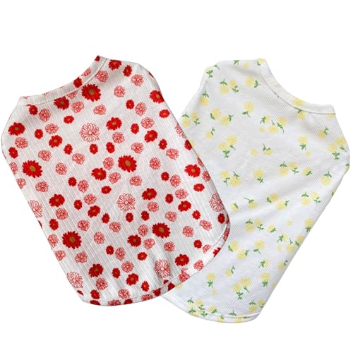 2PCS Summer Dog Cotton T Shirt Pet Tee Shirts Puppy Daisy Flower Prints Clothes Apparel for Small Dogs Cats
