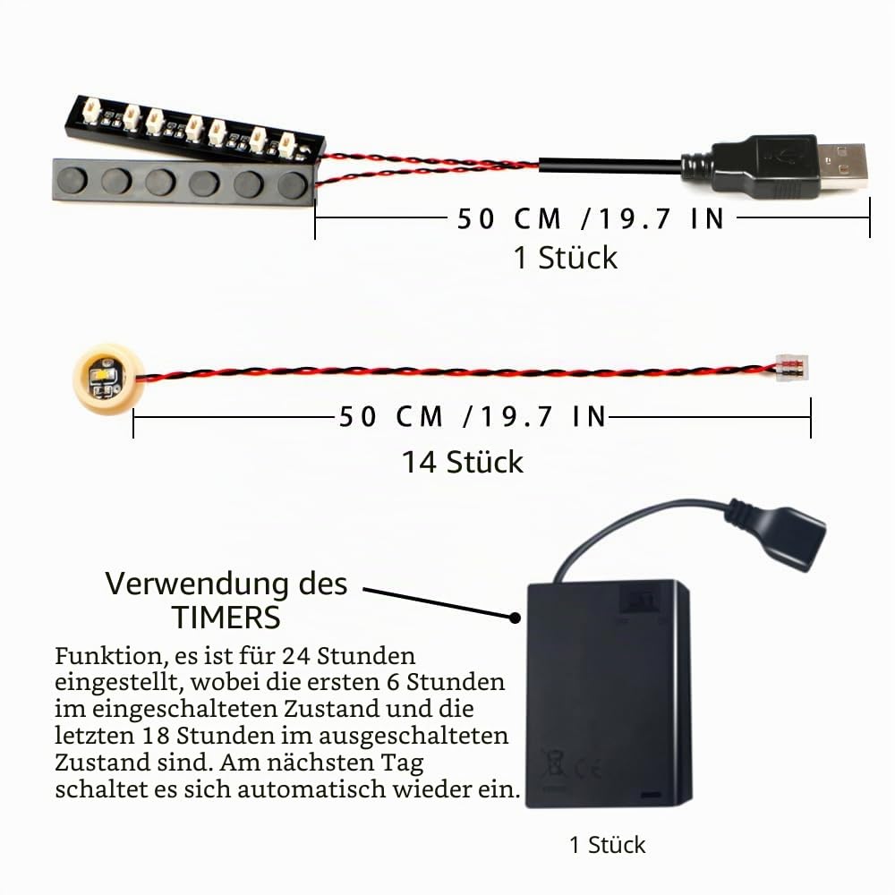 14 x LED-Lichter, 1 x 1 runder Punkt, kompatibel mit Lego-Baustein-Modell-Set, Blockzubehör, Beleuchtungsset, Spielzeug (warme Farben)