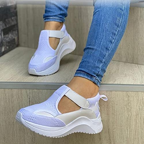 Home-AZ - Women's Vulcanize Shoes - Women Sneakers Outdoor Autumn Fahsion Hollow Platform Female Footwear Hook Loop Solid Color Breathable Women Vulcanized Shoes (White 36)