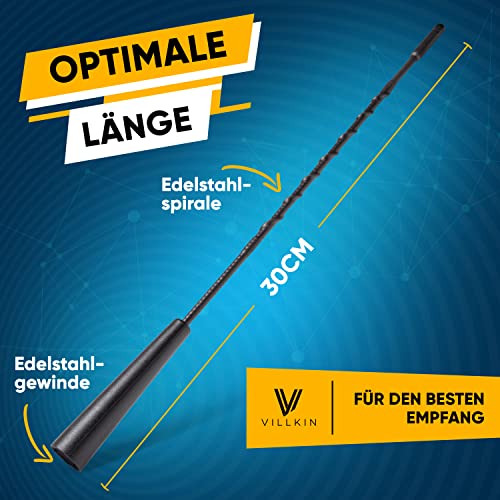 Villkin 30cm Autoantenne - Dachantenne für optimalen AM/FM-Empfang mit M4, M5, M6 Gewinde auch als Ersatz für 40cm Antenne (Schwarz, 1er Set)