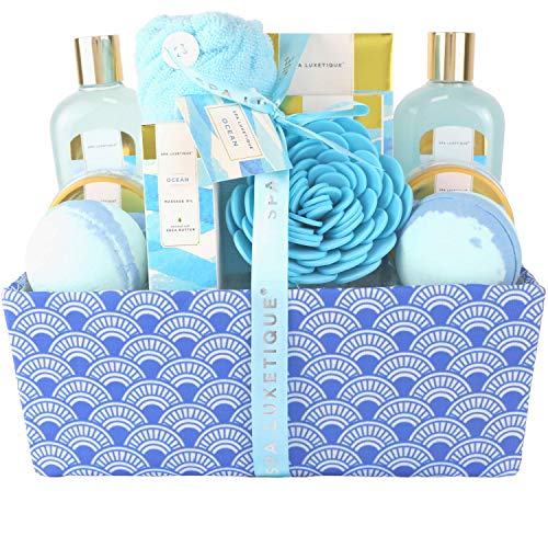Spa Luxetique Bath Gift Set, Ocean Spa Gift Set, Pamper Gift Sets for Women, Gift Box for Her, Home Pamper Kit with Massage oil, Bath Bomb, Bath Salt, Body Lotion. Beauty Gifts for Women.