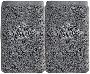 sense gnosis Grey Hand Towel Set of 2 Super Thick Luxury 100% Cotton Soft Highly Absorbent Embroidered Hand Towels for Bathroom Decorative Hotel Quality 13 x 29 Inch