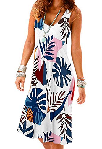 Image of Camisunny Women Casual Loose Tank Dresses Sleeveless Beach Vacation Dress Swing Pleated U Neck Fashion Soft