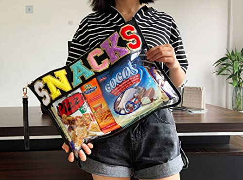 Image of HAIBOLAN Monogram Clear Stadium Purse Bag Chenille Letter Travel Patch Pouch Snack Makeup Wristlet