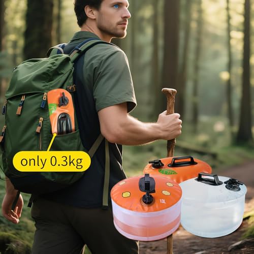 Contenedor de Agua Plegable 3.4 Galones con Grifo Antigoteo | Bolsa para Almacenaje al Aire Libre para Senderismo y Supervivencia | Camping, RV y Emergencias | Libre de BPA Color Amarillo Limón 3.4 Galones miniatura 3