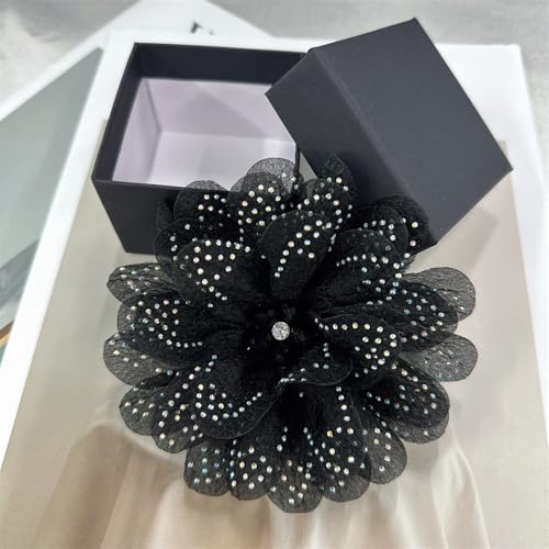 Image of Rhinestones Flower Fabric Big Brooches Lapel Pins for Women Elegant Organza Floral Brooch Pin for Dresses Suit Wedding Banquet Clothes Accessories Fashion Jewelry 130mm