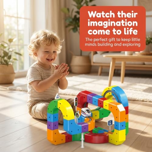 Image of Mashes Electric Train Set, 3D Infinity Track with Flexible Tracks for Kids, Cube Trackss Train- DIY Railroad Block Toys, 60PCS Anti Gravity Race Tracksss with Car, STEM Educational Building Toy
