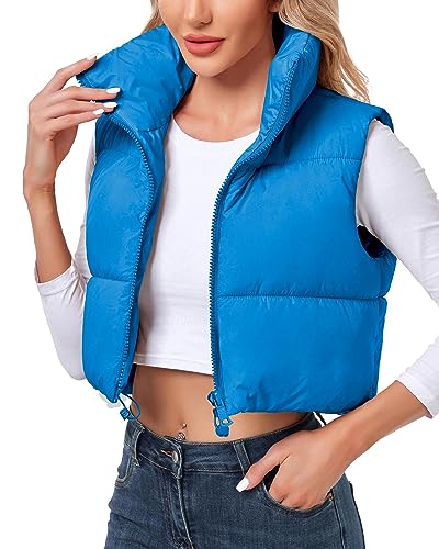 Polu Women's Cropped Puffer Vest Jacket Sleeveless Winter High Stand Collar Lightweight Vest for Women with Zip Gilet