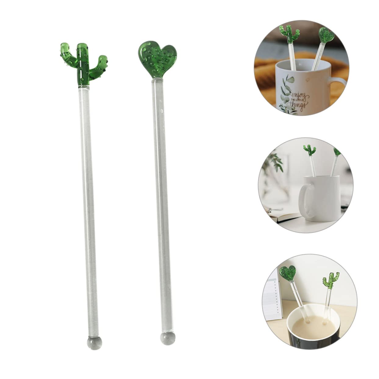PRETYZOOM 5 Juegos Batidor De Cactus Agitadores De Bebidas Vaso De Bebida Cocteles Agitador De Cócteles Dispensador De Bebidas Aperitivo Grifo Transparent Vidrio Reutilizable 2 Piezas * 5