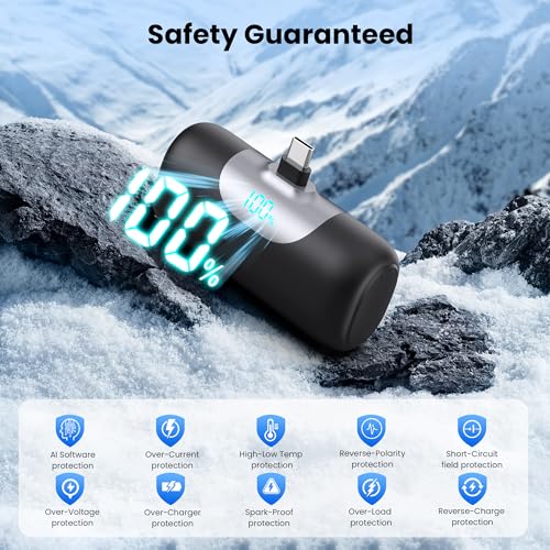 Image of Mini Portable Charger 5500mAh Power Bank, 15w PD USB C Cell Phone Portable Power, LCD Display Battery Pack Compatible with Android Phone /Samsung Galaxy S22,S21 /Note /Moto /LG /Pixel /Nexus /OnePlus 9 etc
