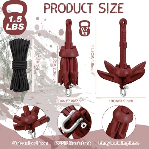Image of MorningRo 1 Pack 1.5 /3.5 lb Marine Kayak Anchor Kit with 40ft Rope and Buoy Folding Grapnel Boat Anchor Kit Kayak Fishing Accessories for Small Boats, Canoe, SUP Paddle Boards