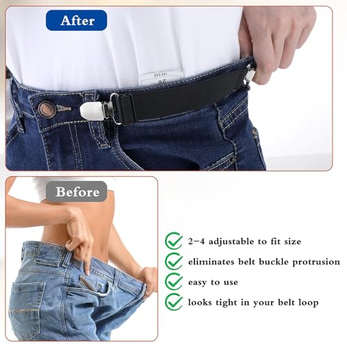 Image of Obtheleg 2pcs Pant Waist Tightener, Adjustable Hip Elastic Belt Band Cinch Clip, No Sew Removable Belt Loops For Men Women Kids For Jeans Pants Shirt Dress Boot - 2.5 * 20cm