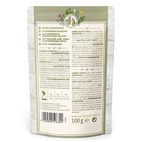 Wildes Land Nassfutter für Katzen, Huhn und Fasan, 12 x 100 g