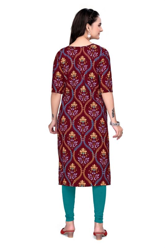 Image of Women's Floral Printed Crepe Knee-Length Kurti Vinod Parent 124