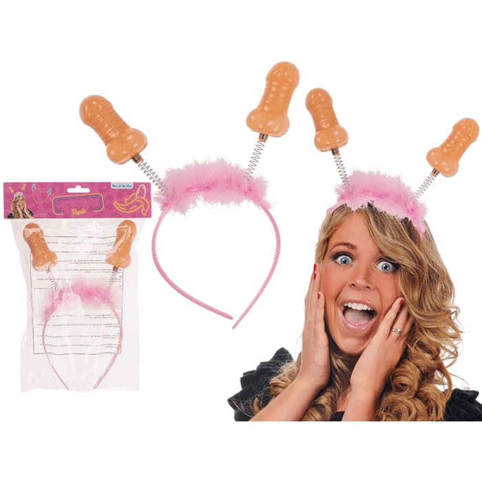 Inevitable Novelty Hen Party Willy Headband - with Springs, Pink Fur Trim, 25 cm