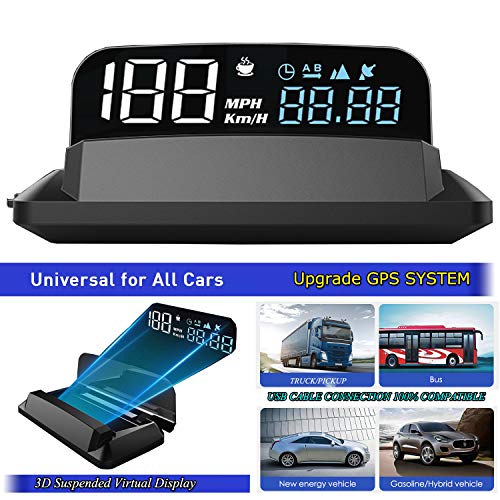 5" 4K FHD HUD Display AUTO GPS HUD Tachimetro 3D Display Virtuale Sospeso GPS+BDS Chip 5-24V Voltaggio Satellite Tempo Guida Singolo Altitudine Sensore di Luce Compatibile Auto/Camion/SUV/ATV/Pickup