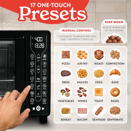 Gourmia French Door Air Fryer Toaster Oven – 6-Slice Capacity, FryForce 360°, Digital Display with 17 Cooking Presets, Black - Image 3