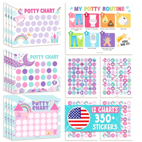 Hadley Designs Potty Training Chart for Toddler Girls -Bundle Reward Sticker Chart for Kids Potty Training Toilet Success Potty Chart for Toddlers Girls Reward Stickers for Toddlers in 3 Fun Designs