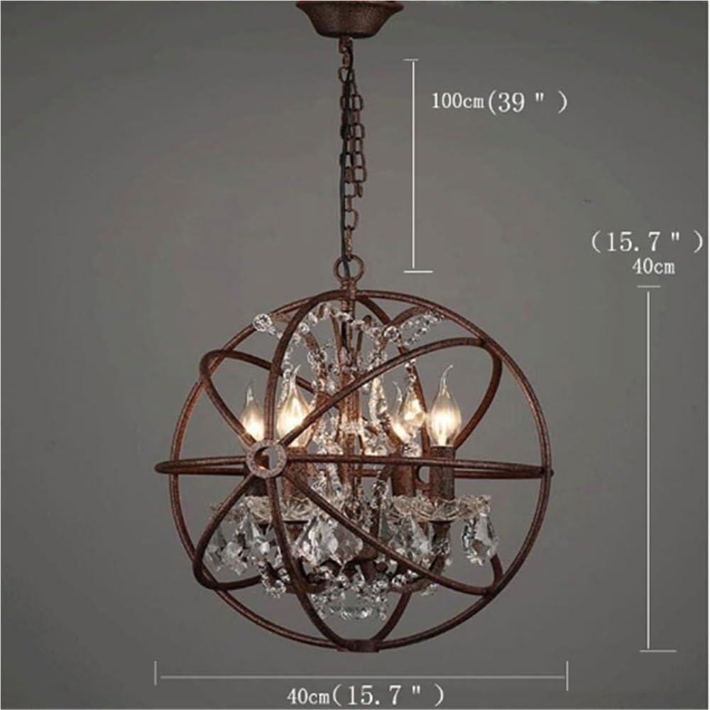 Lampadario Moderno a 4 luci in Stile Rustico con Sfere di Cristallo e Lampada a Sospensione in Metallo Nero, lampadario Industriale Vintage a Sfera da soffitto per Sala da Pranzo e