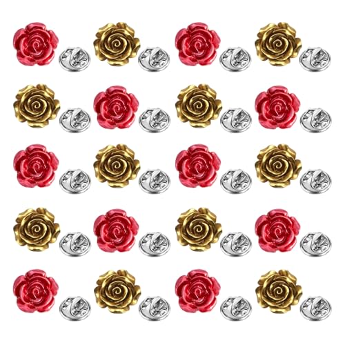 Image of 20 Pack Elegant Rose Flower Men's Lapel Pins Cute Funny Flower Brooch Pins Fun Button Lapel Pins for Men Women Backpacks Jacket Hat Badges Jeans Decor Gold Red