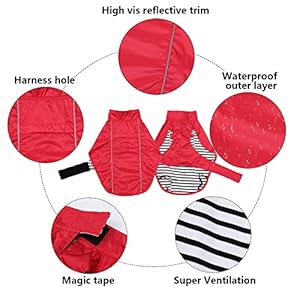 Geyecete Dog Raincoat Outdoor windproof,Dog Waterproof Coat,Pet Lightweight Rain Jacket,Reflectivefor Small Medium Dogs Dachshund, Corgis-Red-S