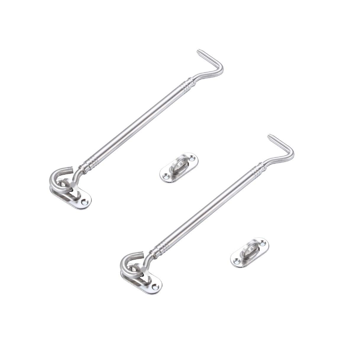 Machswon Silver Thickened Stainless Steel 8 Inch Cabin Hooks Eye Latches, Suitable For Cabinets Doors Toilets Garages Gates Boxes, Door Locks, Kennels Fences Window Locks, 2 Pcs