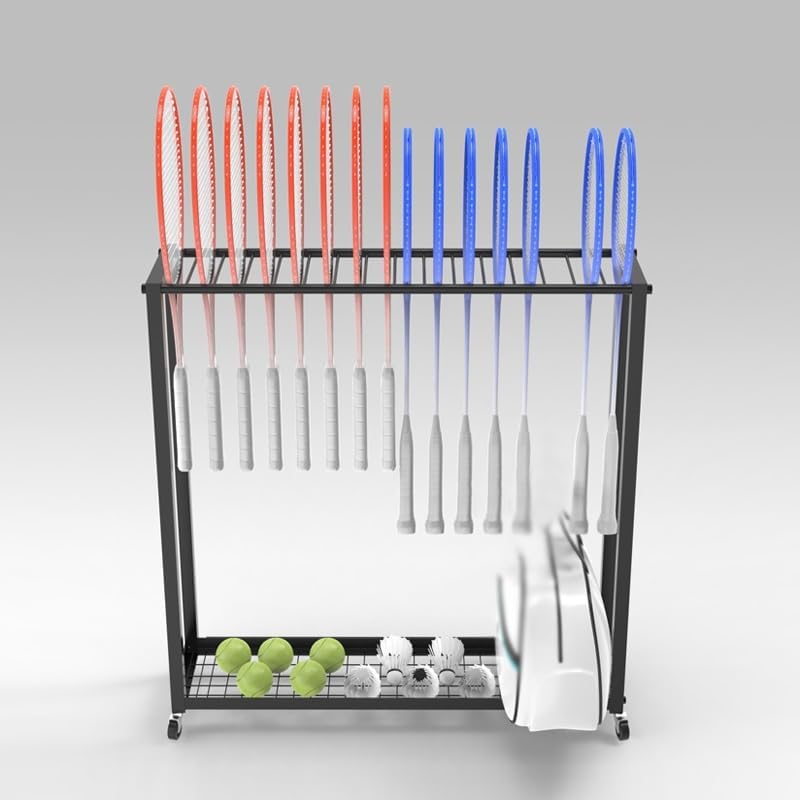 Racquet Stand Rack Floor Standing, Badminton Tennis Racket Display Stand Adjustable Height, Violin Storage Organizer Holder for Home Gym Studio,Black-75x20x78cm-A