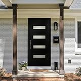 Weichen Solid French Doors Exterior 36 x 80 in Wood Dutch Door with Frosted Glass Entry-Pantry Doors Fiberglass Front Kitchen Lite Door Slab with Hardware Kit (Right Hand Swings in, Black)