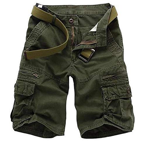 SOUGAO Bermuda cargo masculina de algodão casual para trabalho sem cinto), Verde, 34