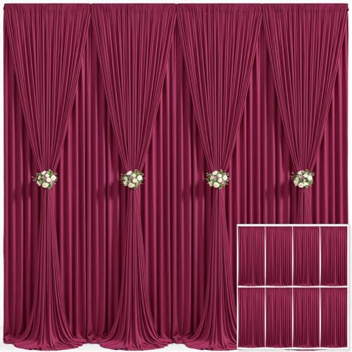 8 Panels Burgundy Backdrop Curtain for Wedding Parties Wrinkle Free Maroon Photo Curtains Backdrop Drapes Fabric Decoration for Birthday Bridal Shower Ceremony 40ft(W) x 10ft(H)
