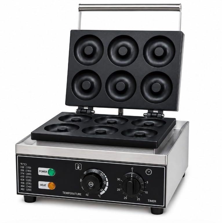 Kitchen Kraft Equipments Donut Waffle Maker, 6 Slot, 1700W Commercial, Non-Stick Plates, Adjustable Temperature Control, Stainless Steel, for Cafe, Bakery & Shop-image-19