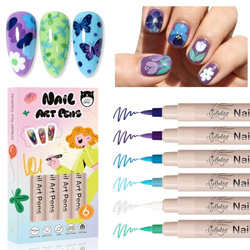 Image of 6 Colors 3D Nail Art Pens 0.7mm, Waterproof Quick Dry for DIY Nail Design | Acrylic Nail Markers for Liner, Dotting & Painting. Home & Salon DIY,Beginners Friendly,Christmas and Halloween Nail Art
