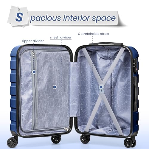 Image of AnyZip Luggage PC ABS Hardside Lightweight Suitcase with 4 Universal Wheels TSA Lock 20 24 28 Inch, DarkBlue, 3 piece set (20 /24 /28), Fashion