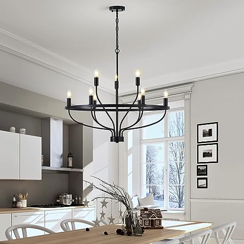 Widluth Industrial Black Chandelier Vintage 9-Lights Farmhouse 30 Inch Candle Style Black Chandelier Light Fixture Retro Modern Black Chandelier For Dining Room thumb #6