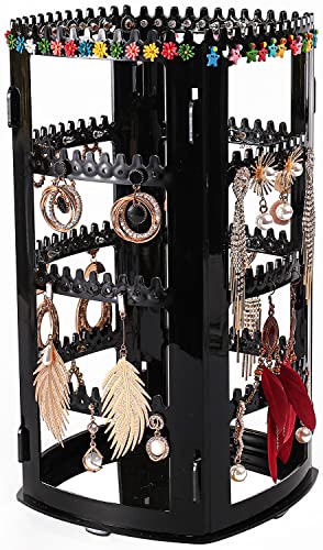Sooyee 360 Rotating Earring Holder And Jewelry Organizer, 4 Tiers Jewelry Rack Display Classic Stand, 156 Holes And 160 Grooves For Necklaces Earrings Piercings, Black #TOP1