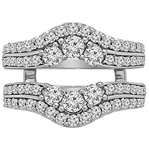 V Touch Round Cut D/VVS1 Diamond Engagement Enhancer Double Wedding Band Guard Ring for Women 14K Gold Plated 925 Sterling Silver