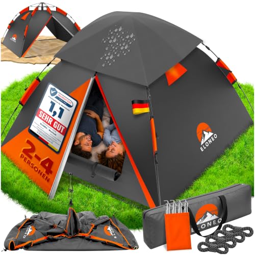 ELONEO Wurfzelt - extra wasserdicht & stabil schneller Auf- & Abbau in 45 Sekunden | Wurfzelt 4 Personen wasserdicht | Wurfzelt 3 Personen | Wurfzelt 2 Personen Pop Up Zelt 2 Personen | Camping Zelt