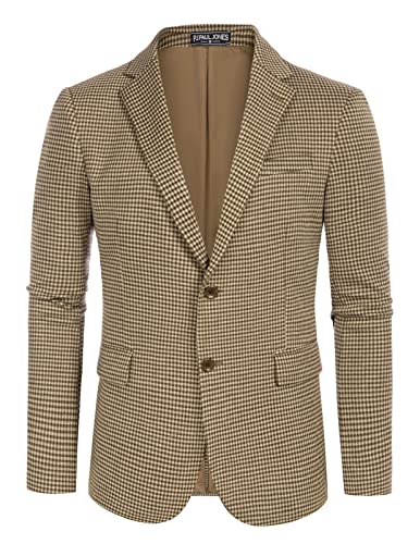PJ PAUL JONES Chaqueta deportiva de tweed para hombre, mezcla de lana, estilo vintage, con dos botones, con bolsillos, Grid-coffee, XX-Large