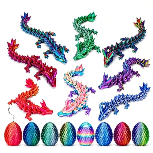 8 Pcs 3D Printed Dragon Egg with Dragon Inside, Surprise Gift Toy for Kids & Teen, Articulated Fidget Toys, 3D Printed Dinosaur Toys Gifts for 6-10 Year Old Boys, Cool Animal Party Decorations