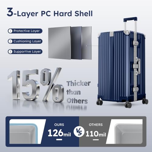 Image of ALPHA CAMP Trunk Luggage 28 Inch with Aluminum Frame Zipperless Suitcase | Large Checked Thickened 3-Layer PC Hardside Luggage with TSA Lock,Charging Port,Cup Holder and Spinner Wheels for Travel