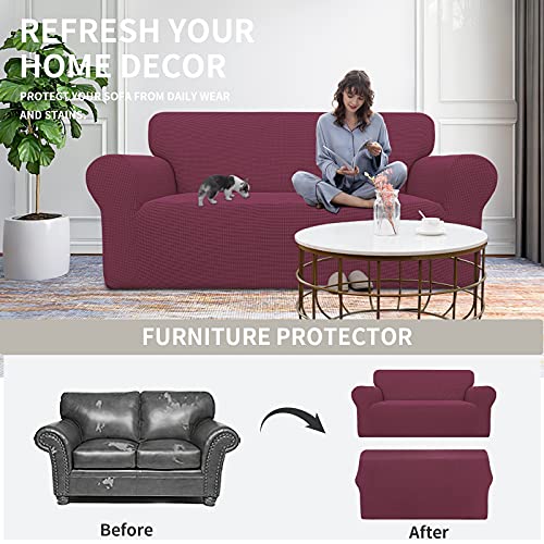 Image of Easy-Going Stretch Oversized Loveseat Slipcover 1-Piece Sofa Cover Furniture Protector Couch Soft with Elastic Bottom for Kids Polyester Spandex Jacquard Fabric Small Checks ASH Rose