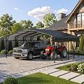 MNLR 20x20 FT Heavy Duty Metal Carport, Galvanized Steel 2 Car Port Kit with Waterproof Reinforced Roof, All-Weather RV Carport Garage & Vehicle Shelter for Trucks, Boats & SUVs