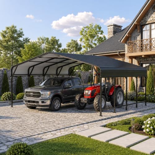 MNLR 20x20 FT Heavy Duty Metal Carport, Galvanized Steel 2 Car Carport Kit with Waterproof Reinforced Roof, All-Weather RV Carport Garage & Vehicle Shelter for Trucks, Boats & SUVs